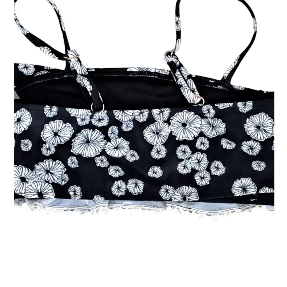 2 For $5 Sale  Raisins Girls Black  And White Floral Swim Bikini Top SZ 12 NWT